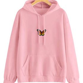 DIDK Womens Tie Dye Pocket Butterfly Embroidery Drawstring Hoodie Sweatshirt 0