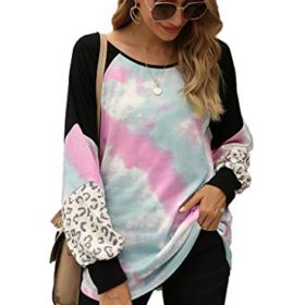 Naggoo Womens Color Block Round Neck Tunic Tops Casual Raglan Sleeve Shirts Blouses Leopard Print Sweatshirt 0