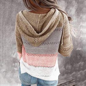 Womens Sweater Hollow Out Casual Long Sleeve Jumper Oversized V Neck Striped Pullover Knitted Hoodies Sweatshirt 0 2