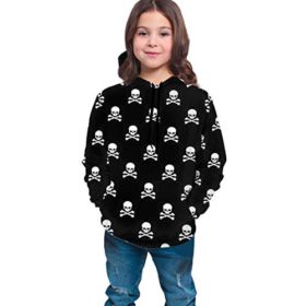 FUN DOGE Pullover Hoodie Skull Crossbones Black Sweatshirt Outer Wear Soft with Big Pockets for Boys Girls Teen Agers 0 2