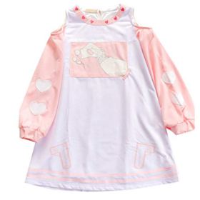 Packitcute Cute Sweet Cold Shoulder Mini Dress for Teen Girls Casual Long Sleeve Dresses Pink White 0 2