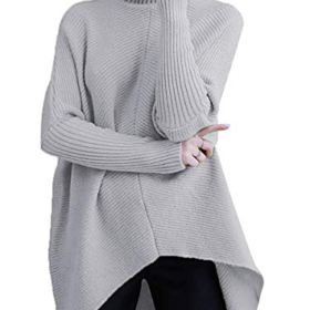 LOGENE Womens Oversized Turtleneck Batwing Sleeve Pullover Sweater Asymmetrical Knit Jumper Tops 0 0