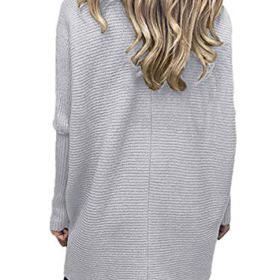 LOGENE Womens Oversized Turtleneck Batwing Sleeve Pullover Sweater Asymmetrical Knit Jumper Tops 0 1