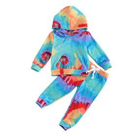 Toddler Baby Girl Boy Fall Winter Clothes Tie Dye Hoodie Long Sleeve Sweatshirt Top Drawstring Pants 2PCS Outfit Set 0 0