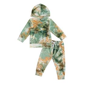 Toddler Baby Girl Boy Fall Winter Clothes Tie Dye Hoodie Long Sleeve Sweatshirt Top Drawstring Pants 2PCS Outfit Set 0 1
