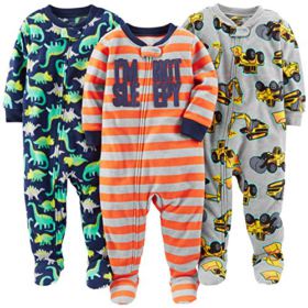 Simple Joys by Carters Baby and Toddler Boys 3 Pack Loose Fit Fleece Footed Pajamas 0 1