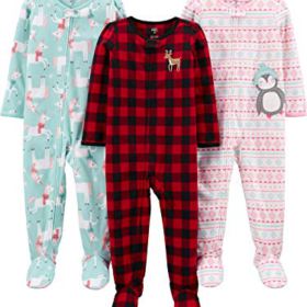 Simple Joys by Carters Girls 3 Pack Loose Fit Flame Resistant Fleece Footed Pajamas 0 0