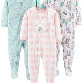 Simple Joys by Carters Girls 3 Pack Loose Fit Flame Resistant Fleece Footed Pajamas 0 1
