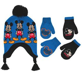 Disney Boys Mickey Mouse Winter Hat and 2 Pair Mitten or Gloves Set Age 2 7 0