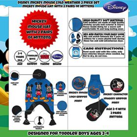 Disney Boys Mickey Mouse Winter Hat and 2 Pair Mitten or Gloves Set Age 2 7 0 1