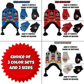 Disney Boys Mickey Mouse Winter Hat and 2 Pair Mitten or Gloves Set Age 2 7 0 2