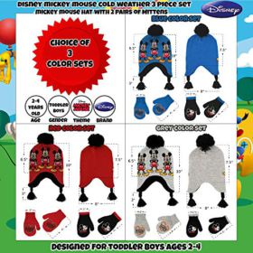 Disney Boys Mickey Mouse Winter Hat and 2 Pair Mitten or Gloves Set Age 2 7 0 3