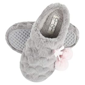 Jessica Simpson Girls Plush Slip On Clogs Comfy Memory Foam Slipper House Shoe with Cute Hearts and Pom Poms for Kids 0