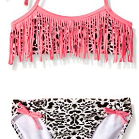 Jessica Simpson Girls Two Piece Animal Print Fringe Bikini 0