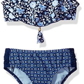 Jessica Simpson Girls Ditsy Floral Flounce Top Two Piece Swimsuit Set 0