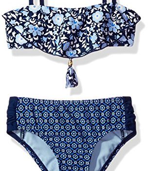 Jessica Simpson Women’ Ditsy Floral Flounce High Two Piece Swimsuit Set
