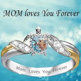 Turtle Statement Ring Mom Loves You Forever Diamond Microinlaid Zircon Female Ring Jewelry Health and Longevity Sea Turtle Birthstone Ring Women Girls Mother Day Gift Jewelry Ring Size 10 0 0