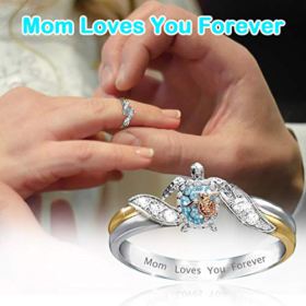 Turtle Statement Ring Mom Loves You Forever Diamond Microinlaid Zircon Female Ring Jewelry Health and Longevity Sea Turtle Birthstone Ring Women Girls Mother Day Gift Jewelry Ring Size 10 0 2
