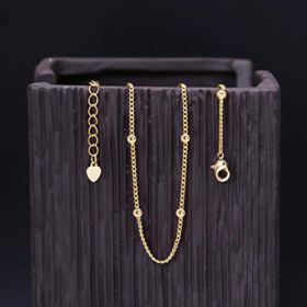 18k Gold Paperclip Chain Choker Satellite Chain Lava Bead Pendant Necklace Dainty Jewelry for Women 16 0 2