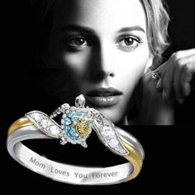 Turtle Statement Ring Mom Loves You Forever Diamond Microinlaid Zircon Female Ring Jewelry Health and Longevity Sea Turtle Birthstone Ring Women Girls Mother Day Gift Jewelry Ring Size 10 0 3