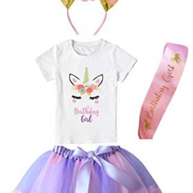 Girls Layered Tutu Skirt with Unicorn Tshirt Headband Purple 3 4 Years 0