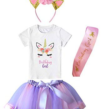 Ladies Layered Tutu Skirt with Unicorn Tshirt & Headband (Purple, 3-4 Years)