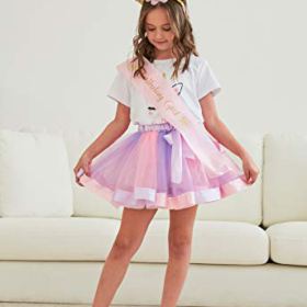 Girls Layered Tutu Skirt with Unicorn Tshirt Headband Purple 3 4 Years 0 1