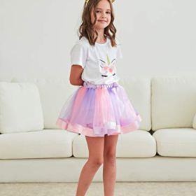 Girls Layered Tutu Skirt with Unicorn Tshirt Headband Purple 3 4 Years 0 2