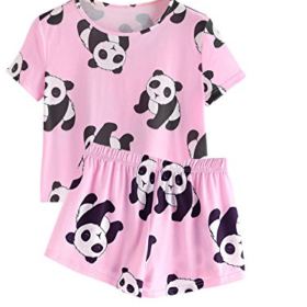 DIDK Womens Cute Cartoon Print Tee and Shorts Pajama Set 0