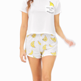 DIDK Womens Cute Cartoon Print Tee and Shorts Pajama Set 0