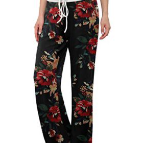 LONGYUAN Womens Comfy Pajama Pants Casual Yoga Pants Drawstring Palazzo Lounge Pants Wide Leg for All Seasons 0 2