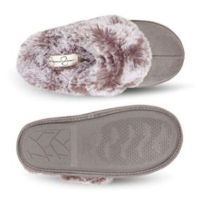 Jessica Simpson Womens Comfy Faux Fur House Slipper Scuff Memory Foam Slip on Anti skid Sole 0 0