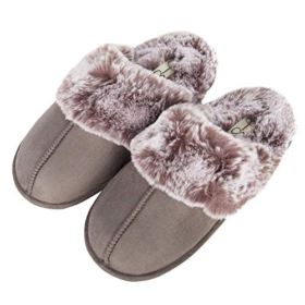 Jessica Simpson Womens Comfy Faux Fur House Slipper Scuff Memory Foam Slip on Anti skid Sole 0 1