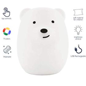 Lumipets Bear Night Light for Kids Cute Silicone LED Animal Baby Nursery Nightlight Which Changes Color by Tap Portable and Rechargeable Gift Lamps for Toddler and Kids Bedroom 0 1
