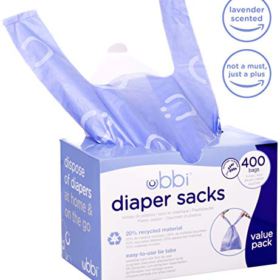 Ubbi Disposable Diaper Sacks Lavender Scented Easy To Tie Tabs Made with Recycled Material Diaper Disposal or Pet Waste Bags 400 count 0 0