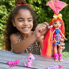 Mattel Cave Club Emberly Doll 8 10 inch Pink Hair Poseable Prehistoric Fashion Doll with Dinosaur Pet and Accessories Gift for 4 Year Olds and Up Multi GNM08 0 0