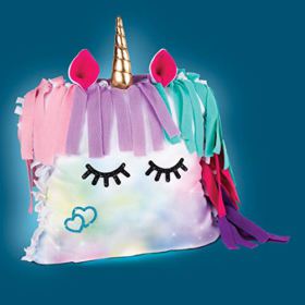 Make It Real DIY Glowing Unicorn Pillow DIY Arts and Crafts Kit for Kids Includes Color Changing Lights Pre Cut Fleece Stickers No Sewing Required Unicorn Bedroom Decor 0 2
