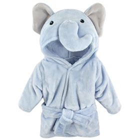 Hudson Child Unisex Child Plush Animal Face Gown, Blue Elephant, One Dimension, 0-9 Months