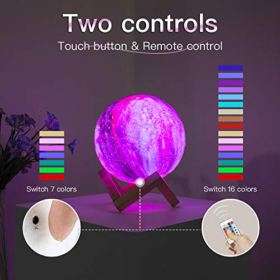 BRIGHTWORLD Moon Lamp Kids Night Light Galaxy Lamp 59 inch 16 Colors LED 3D Star Moon Light with Wood Stand Remote Touch Control USB Rechargeable Gift for Baby Girls Boys Birthday 0
