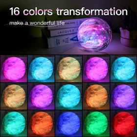BRIGHTWORLD Moon Lamp Kids Night Light Galaxy Lamp 59 inch 16 Colors LED 3D Star Moon Light with Wood Stand Remote Touch Control USB Rechargeable Gift for Baby Girls Boys Birthday 0 2