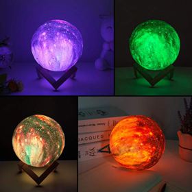 BRIGHTWORLD Moon Lamp Kids Night Light Galaxy Lamp 59 inch 16 Colors LED 3D Star Moon Light with Wood Stand Remote Touch Control USB Rechargeable Gift for Baby Girls Boys Birthday 0 3