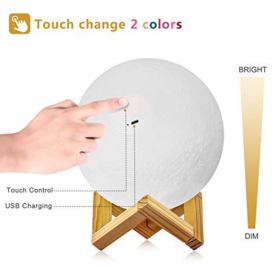 Moon Lamp 3D Printing Moon Light with Stand Remote Touch Control and USB Rechargeable 40 inch 0 3
