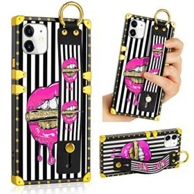 SOKAD iPhone 11 Case Pink Lips Upgraded Wrist Strap Band Kickstand Square Full Body TPU Bumper Shockproof Protective Phone Case for iPhone 11 61 Inch 2019 0