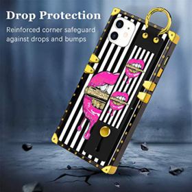 SOKAD iPhone 11 Case Pink Lips Upgraded Wrist Strap Band Kickstand Square Full Body TPU Bumper Shockproof Protective Phone Case for iPhone 11 61 Inch 2019 0 1