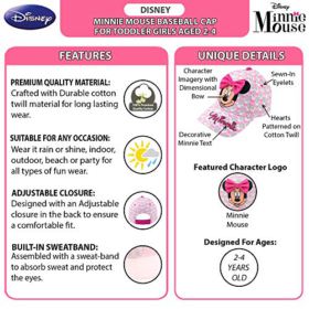 Disney Girls Minnie Mouse Cotton Baseball Cap with 3D Bowtique Bow Ages 2 7 0 1