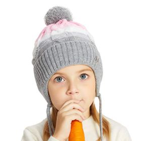 ENJOYFUR Toddler Girls Boys Winter HatBaby Warm Knit Beanie Hats for Girls BoysKids Ear Flaps Fur Pom Pom Beanie 0
