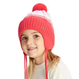 ENJOYFUR Toddler Girls Boys Winter HatBaby Warm Knit Beanie Hats for Girls BoysKids Ear Flaps Fur Pom Pom Beanie 0 2